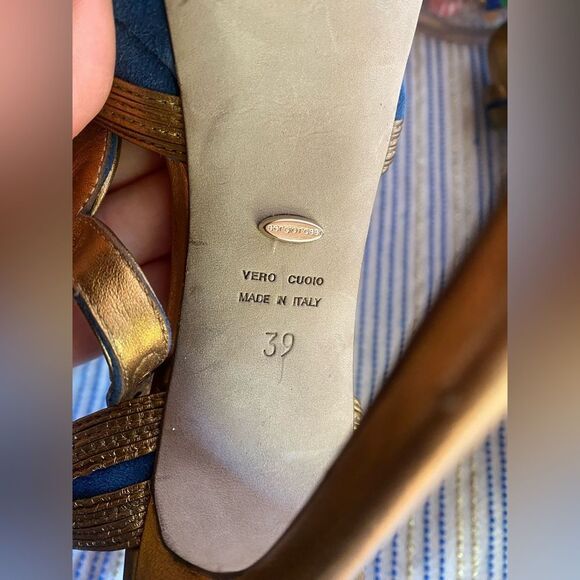 SERGIO ROSSI Bronze and Blue Metallic Platform Sandal Heels Size 39 - Picture 5 of 14